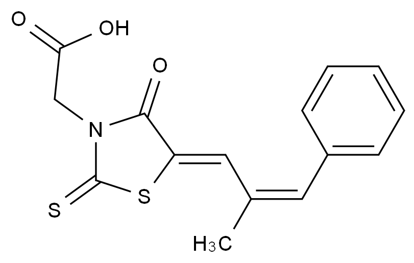 [124782-63-4]{(5Z)-5-[(2Z)-2-Methyl-3-phenyl-2-propen-1-ylidene]-4-oxo-2-thioxo-1,3-thiazolidin-3-yl